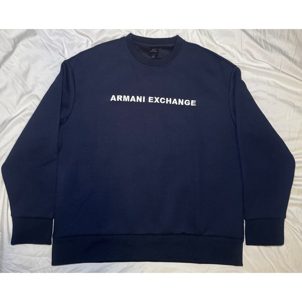 Armani Exchange Embroidered Logo Sweatshirt Mens XXL Navy Blue Luxury Streetwear